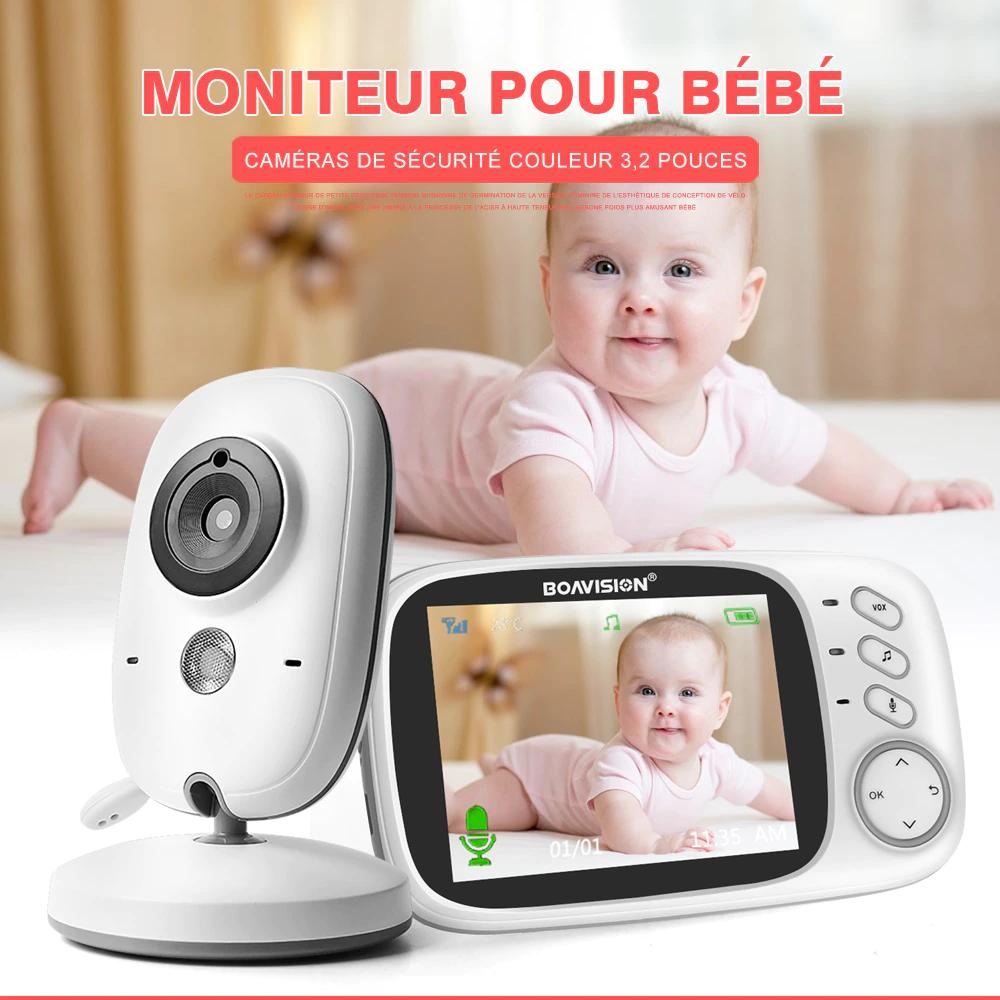 Babyphone sans fil avec écran LCD, dispositif de surveillance avec caméra,  vision nocturne, 2 voies audio 